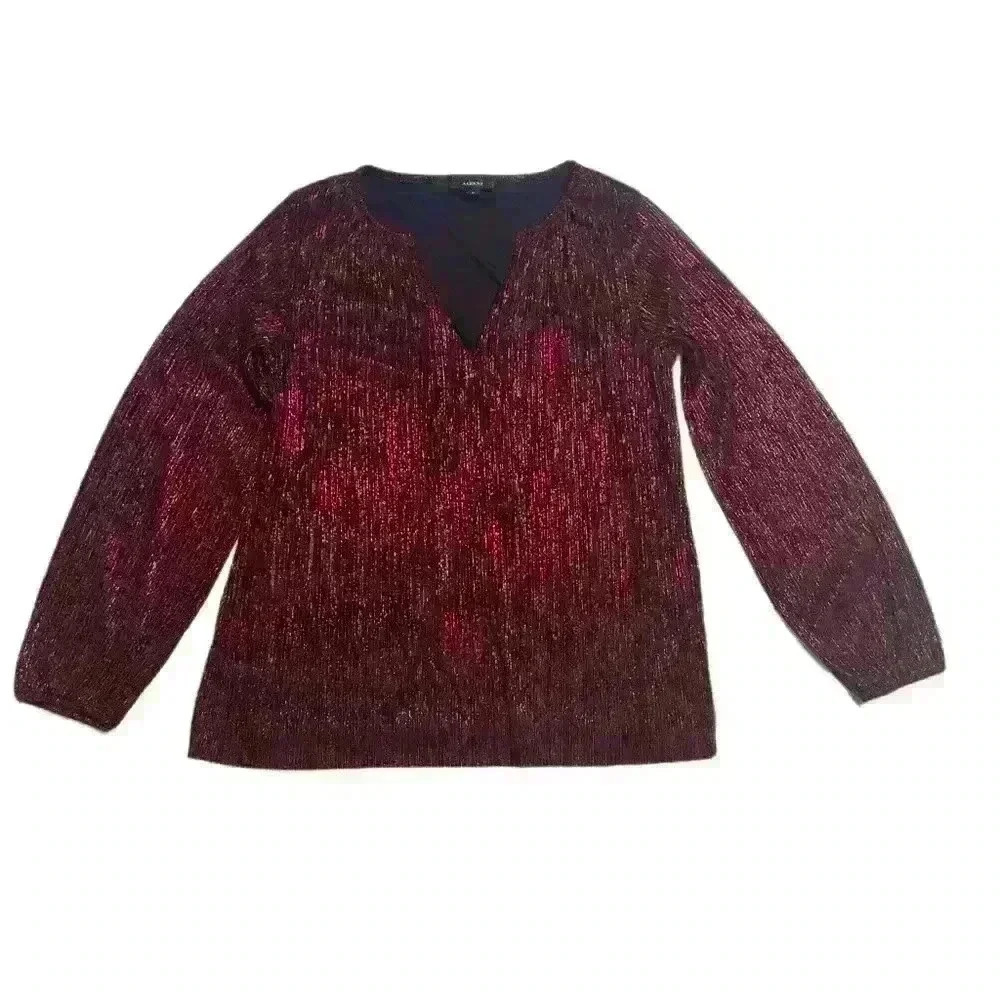 New Alfani Womens Shimmer Long Sleeve Top Blouse Size M Red NWOT